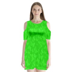 Chartreuse Green Butterfly Print Shoulder Cutout Velvet One Piece by SpinnyChairDesigns