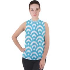 Waves Mock Neck Chiffon Sleeveless Top by Sobalvarro