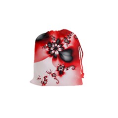 Abstract Red Black Floral Print Drawstring Pouch (small) by SpinnyChairDesigns