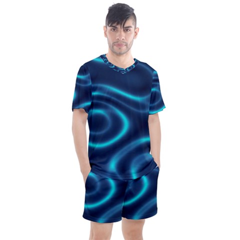 Blue Wavy Men s Mesh Tee And Shorts Set by Sabelacarlos