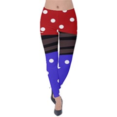 Mixed-lines-dots Black-bg Velvet Leggings by Casemiro