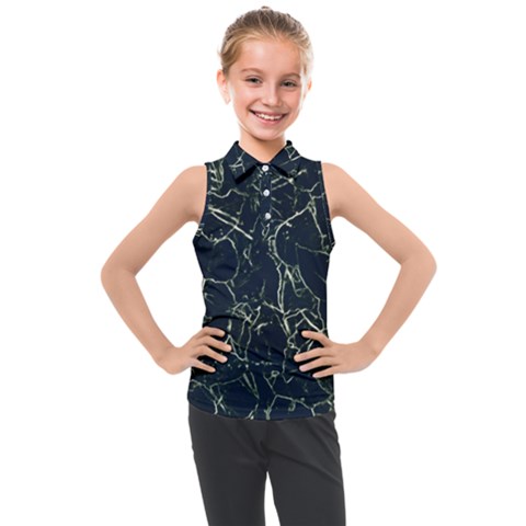 Neon Silhouette Leaves Print Pattern Kids  Sleeveless Polo Tee by dflcprintsclothing