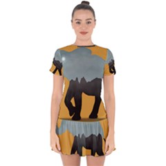 Illustrations Sketch Elephant Wallpaper Drop Hem Mini Chiffon Dress by HermanTelo