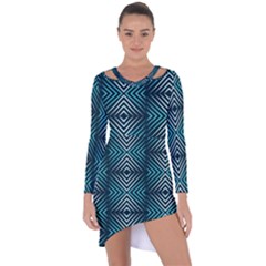 Blue Motif Design Asymmetric Cut-out Shift Dress by tmsartbazaar