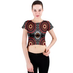 Tribal Aztec Mandala Art Crew Neck Crop Top by tmsartbazaar