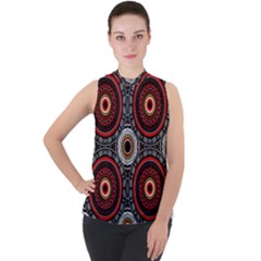 Tribal Aztec Mandala Art Mock Neck Chiffon Sleeveless Top by tmsartbazaar