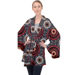 Tribal Aztec Mandala Art Long Sleeve Velvet Kimono  by tmsartbazaar