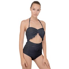 Black Crocodile Skin Scallop Top Cut Out Swimsuit by LoolyElzayat