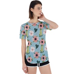 Flower White Blue Pattern Floral Perpetual Short Sleeve T-shirt by Mariart