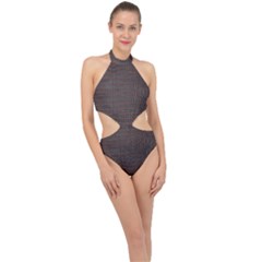 Chestnut Nile Crocodile Skin Halter Side Cut Swimsuit by LoolyElzayat