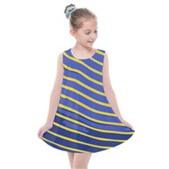 Yellow Blue Stripped Fish Kids  Summer Dress by LoolyElzayat