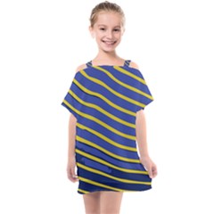 Yellow Blue Stripped Fish Kids  One Piece Chiffon Dress by LoolyElzayat