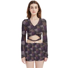 Zigzag Motif Design Velvet Wrap Crop Top And Shorts Set by tmsartbazaar