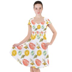 Citrus Gouache Pattern Cap Sleeve Midi Dress by EvgeniaEsenina