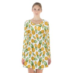 Pineapples Long Sleeve Velvet V-neck Dress by goljakoff