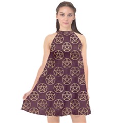 Golden Pentagram Halter Neckline Chiffon Dress  by Angelandspot