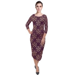 Golden Pentagram Quarter Sleeve Midi Velour Bodycon Dress by Angelandspot