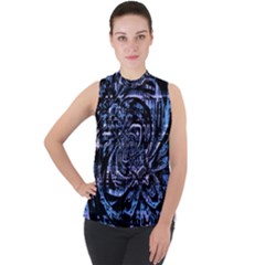 Fractal Madness Mock Neck Chiffon Sleeveless Top by MRNStudios