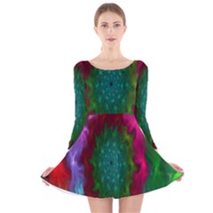 Rainbow Waves Long Sleeve Velvet Skater Dress by Sparkle