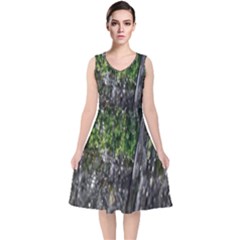 Green Glitter Squre V-neck Midi Sleeveless Dress  by Sparkle