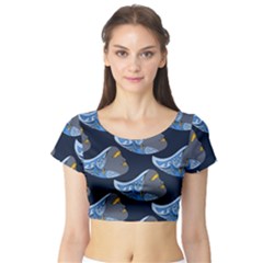 Queen Fish Doodle Art Short Sleeve Crop Top by tmsartbazaar