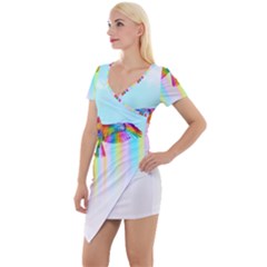 Rainbow Bird Short Sleeve Asymmetric Mini Dress by Sparkle