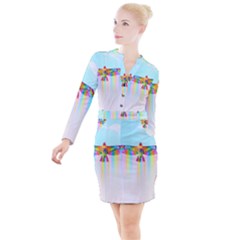 Rainbow Bird Button Long Sleeve Dress by Sparkle