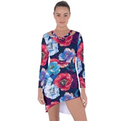 Flowers Pattern Asymmetric Cut-out Shift Dress by Sparkle