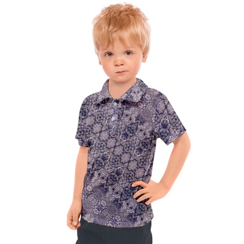 Violet Textured Mosaic Ornate Print Kids  Polo Tee by dflcprintsclothing