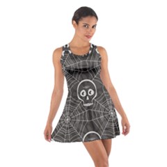 Skull And Spider Web On Dark Background Cotton Racerback Dress by FloraaplusDesign