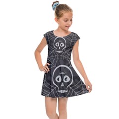 Skull And Spider Web On Dark Background Kids  Cap Sleeve Dress by FloraaplusDesign