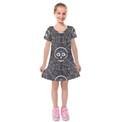 Skull And Spider Web On Dark Background Kids  Short Sleeve Velvet Dress by FloraaplusDesign