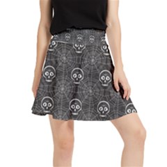 Skull And Spider Web On Dark Background Waistband Skirt by FloraaplusDesign