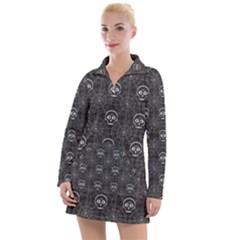 Skull And Spider Web On Dark Background Women s Long Sleeve Casual Dress by FloraaplusDesign