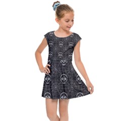 Skull And Spider Web On Dark Background Kids  Cap Sleeve Dress by FloraaplusDesign