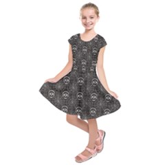 Skull And Spider Web On Dark Background Kids  Short Sleeve Dress by FloraaplusDesign