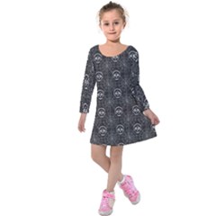 Skull And Spider Web On Dark Background Kids  Long Sleeve Velvet Dress by FloraaplusDesign