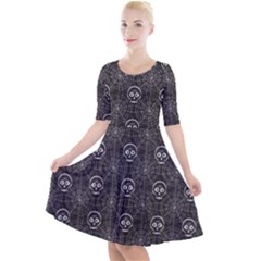 Skull And Spider Web On Dark Background Quarter Sleeve A-line Dress by FloraaplusDesign