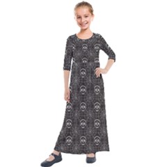 Skull And Spider Web On Dark Background Kids  Quarter Sleeve Maxi Dress by FloraaplusDesign