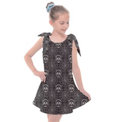 Skull And Spider Web On Dark Background Kids  Tie Up Tunic Dress by FloraaplusDesign