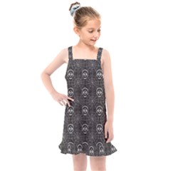 Skull And Spider Web On Dark Background Kids  Overall Dress by FloraaplusDesign