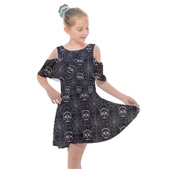 Skull And Spider Web On Dark Background Kids  Shoulder Cutout Chiffon Dress by FloraaplusDesign