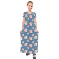 Pink Vintage Roses Kids  Short Sleeve Maxi Dress by FloraaplusDesign