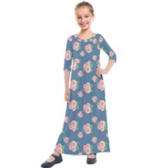 Pink Vintage Roses Kids  Quarter Sleeve Maxi Dress by FloraaplusDesign