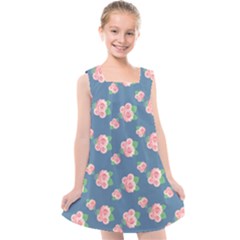 Pink Vintage Roses Kids  Cross Back Dress by FloraaplusDesign