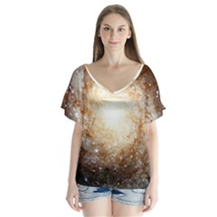 Galaxy Space V-neck Flutter Sleeve Top by Sabelacarlos