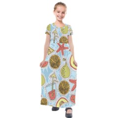 Tropical Pattern Kids  Short Sleeve Maxi Dress by GretaBerlin