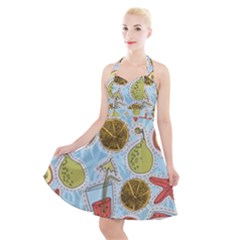 Tropical Pattern Halter Party Swing Dress  by GretaBerlin