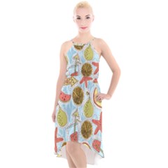 Tropical Pattern High-low Halter Chiffon Dress  by GretaBerlin