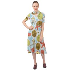 Tropical Pattern Keyhole Neckline Chiffon Dress by GretaBerlin